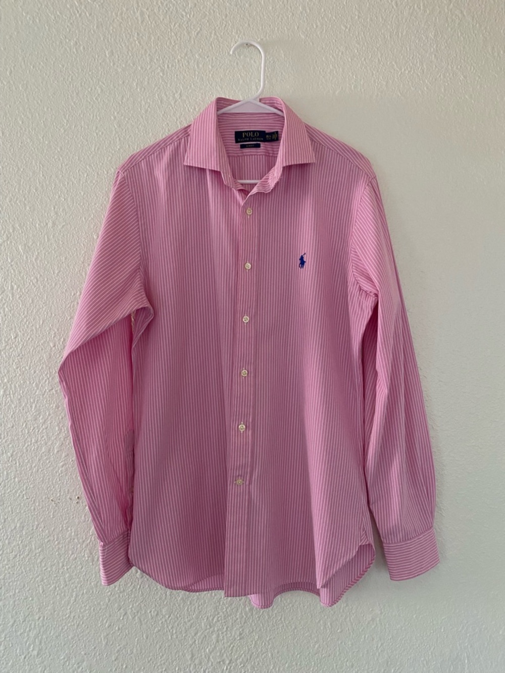 Polo by Ralph Lauren Pink and White Striped Cotton Long sleeve Dress Shirt
